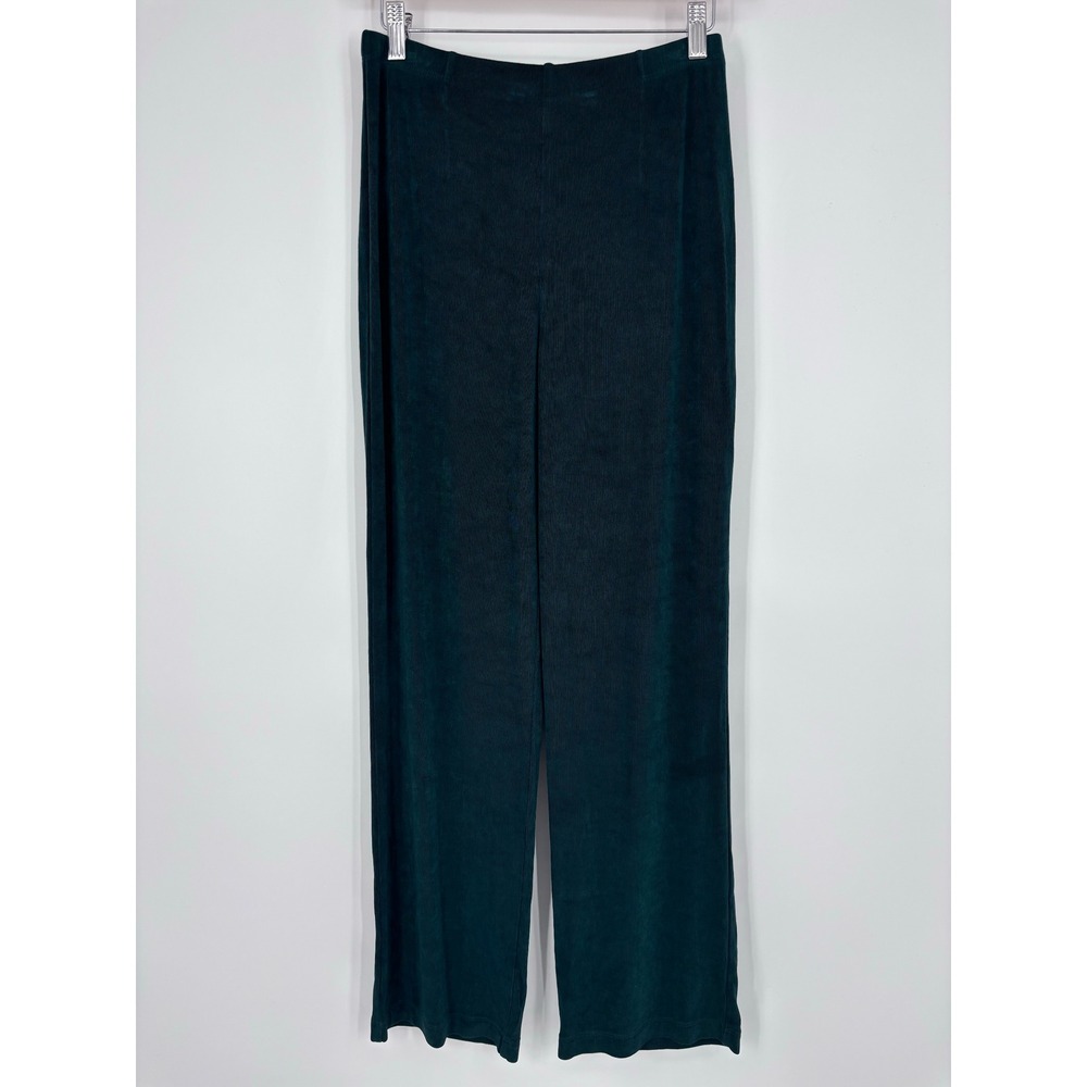 Chico's Travelers Collection Ribbed Straight Leg Pants Women Size 1 Dark Green